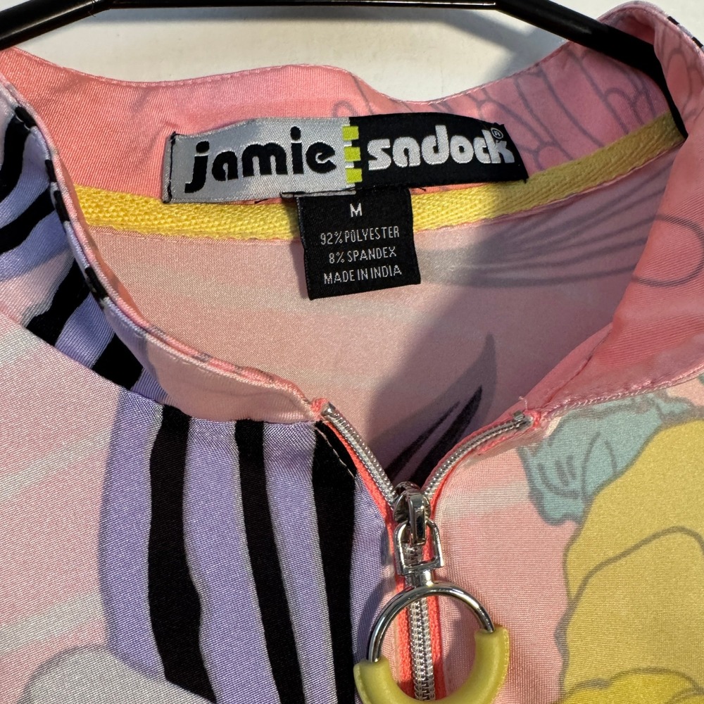 Jamie Sadock Pink Floral Quarter Zip Golf Polo Sleeveless Top M Neon Retro Y2K - Picture 3 of 6
